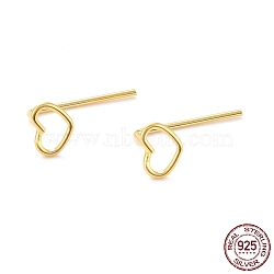 Open Heart Stud Earrings, Dainty Minimalist 925 Sterling Silver Earrings for Girl Women, Golden, 14mm, Pin: 1mm(EJEW-I259-01G)