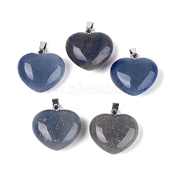 Natural Blue Aventurine(Dyed & Heated) Pendants, Heart Charms, with Stainless Steel Snap on Bails, Stainless Steel Color, 21~24x22~24x8.5~11.5mm, Hole: 6.5~7.5x2~3mm(G-N362-05P-07)