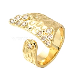 Fishtail Rack Plating Brass Micro Pave Cubic Zirconia Open Cuff Rings for Women, Cadmium Free & Lead Free, Long-Lasting Plated, Real 18K Gold Plated, Clear, Inner Diameter: 17mm(RJEW-M022-06G-01)