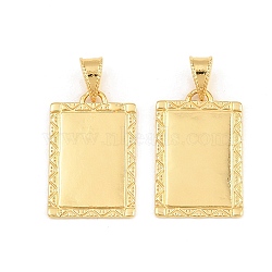 Brass Pendants, Rectangle with Geometric Border Charms, Rack Plating, Long-Lasting Plated, Lead Free & Cadmium Free, Golden, 22x14.5x1mm, Hole: 5x4mm(KK-CBA5CB0-24G)