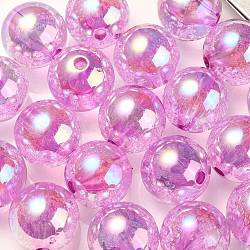 UV Plating Transparent Rainbow Iridescent Acrylic Beads, Bubble Beads, Round, Purple, 15~15.5x15.5~16mm, Hole: 2.6~2.7mm(TACR-D010-07G)