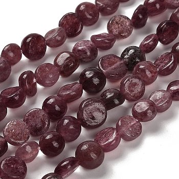 Natural Strawberry Quartz Beads Strands, Nuggets, Tumbled Stone, 7~13x4.5~10x4.5~10mm, Hole: 1.2mm, about 44~46pcs/strand, 15.08~16.14 inch(38.3~41cm)