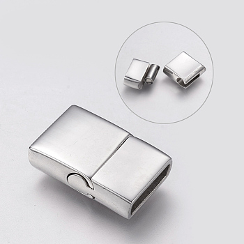 304 Stainless Steel Magnetic Clasps with Glue-in Ends, Rectangle, Smooth, Stainless Steel Color, 20x13x5.5mm, Hole: 3x10.5mm