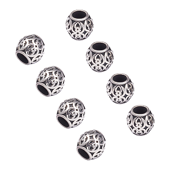 316 Stainless Steel European Beads, Large Hole Beads, Barrel, Antique Silver, 8.5x8.5mm, Hole: 4.5mm, 10pcs/box