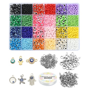 DIY Evil Eye Necklace Bracelet Making Kit, Including Glass Seed & Resin Beads, Hamsa Hand & Starfish & Tree Alloy Pendants, Mixed Color