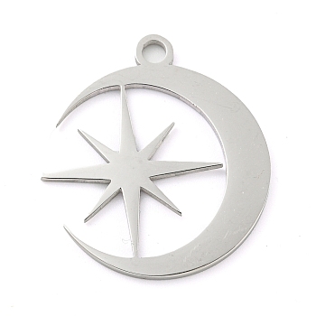 Non-Tarnish 304 Stainless Steel Pendants, Laser Cut, Stainless Steel Color, Flat Round Charm, Star, 25.5x22.5x1mm, Hole: 2.5mm