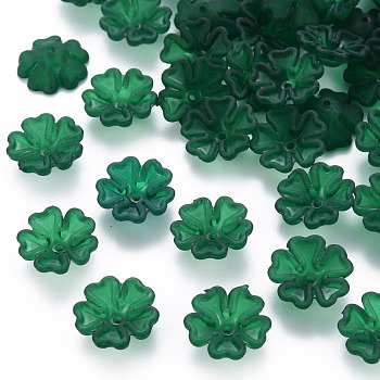 Transparent Frosted Acrylic Bead Caps, 5-Petal, Flower, Dark Green, 16.5x6mm, Hole: 1.6mm, about 959pcs/500g