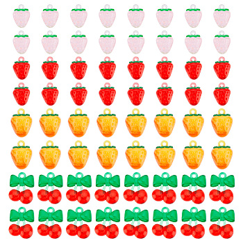 BENECREAT 64Pcs 4 Styles Transparent Acrylic Pendants, Strawberry & Cherry, Mixed Color, 18~41x18~31x6~17mm, Hole: 1.6~2mm, 16pcs/style