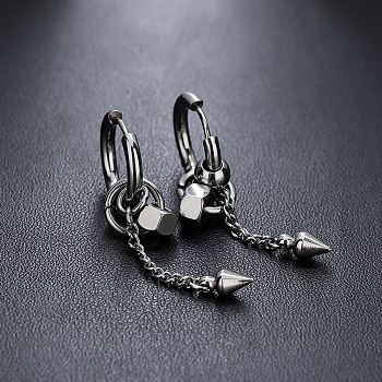 304 Stainless Steel Hoop Earrings for Men, Cone, Stainless Steel Color, 50mm