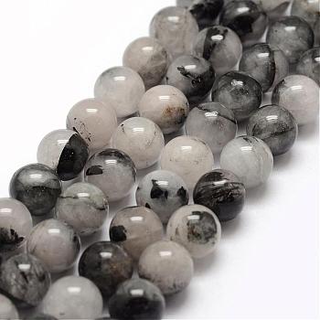 Natural Black Rutilated Quartz Bead Strands, Round, 10mm, Hole: 1mm, about 40pcs/strand, 15.3 inch