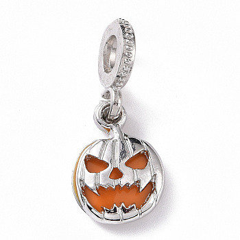 Alloy Enamel European Dangle Charms, Large Hole Pendants, Halloween Pumpkin, Platinum, 27mm, Hole: 4.5mm, Pendant: 16x11x2mm