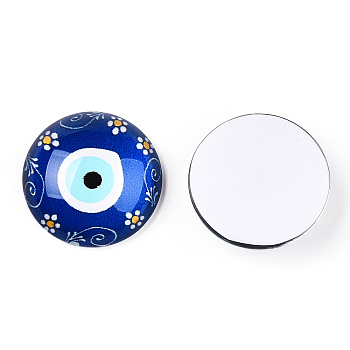 Glass Cabochons, Half Round with Eye, Medium Blue, 20x6.5mm