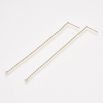 Brass Stud Earring Findings, Ear Threads, with Loop, Real 18K Gold Plated, 81x1.5mm, Hole: 1.5mm, Pin: 0.8mm