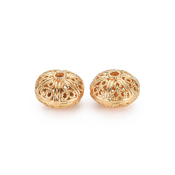Brass Beads, Nickel Free, Hollow, Rondelle, Real 18K Gold Plated, 10x14mm, Hole: 1.8mm