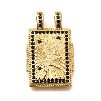 Brass Micro Pave Cubic Zirconia Pendants, Rectangle, Sun, 18x29x3.5mm, Hole: 4.5x3mm