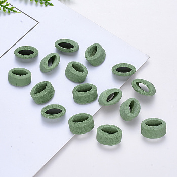 Handmade Porcelain Beads, Frosted, Oval, Green, 12x14x4.5mm, Hole: 8x3mm