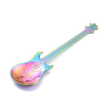 304 Stainless Steel Teaspoon, Guitar Spoon, for Stirring Mixing Sugar Dessert Coffee Spoon, Rainbow Color, 120.5x32x1.5mm