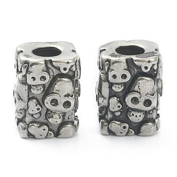 304 Stainless Steel European Beads, Large Hole Beads, Cuboid & Skull, Antique Silver, 13x10.5x10mm, Hole: 4.5mm and 5.5x5.5mm