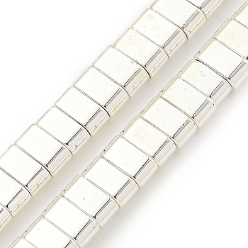Electroplated Synthetic Non-Magnetic Hematite Beads Strands, Rectangle, 2-Hole, Silver Plated, 3x6x3mm, Hole: 1.4mm, about 127pcs/strand, 15.47''(39.3cm)