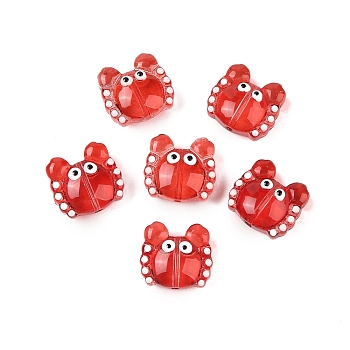 Transparent Glass Beads, Hand Drawn Beads, Crab, Red, 12.5x14x7mm, Hole: 1mm