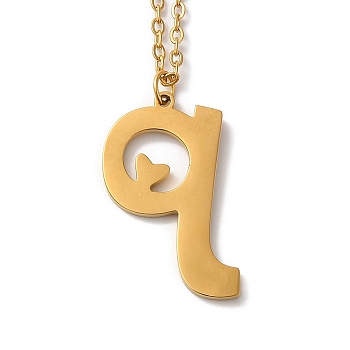 304 Stainless Steel Pendant Necklaces, Letter, Letter Q, 15.75 inch(40cm), Pendant: 22.5x16x1.5mm