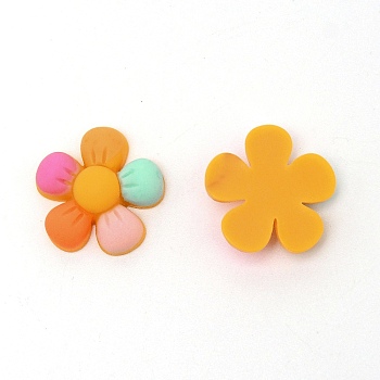 Resin Cabochons, DIY Accessories, Colorful Flower, Gold, 21x7mm