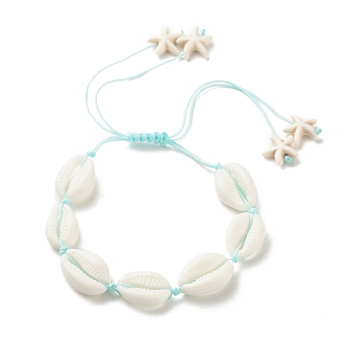Acrylic Shell Braided Bead Bracelet with Synthetic Turquoise(Dyed) Starfish, Summer Adjustable Bracelet for Women, Pale Turquoise(Dyed), Inner Diameter: 1-1/2~4-1/8 inch(3.8~10.3cm)
