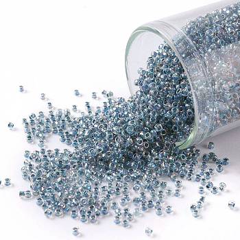 TOHO Round Seed Beads, Japanese Seed Beads, (773) Inside Color AB Crystal/Montana Blue Lined, 15/0, 1.5mm, Hole: 0.7mm, about 3000pcs/10g