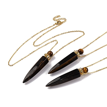 Natural Obsidian Bullet Shaped Perfume Bottle Pendant Necklaces, 304 & 201 Stainless Steel Cable Chain Necklaces for Women, Golden, 18.70 inch(47.5cm)