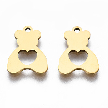 201 Stainless Steel Charms, Laser Cut, Bear, Golden, 13.5x10x1mm, Hole: 1.2mm