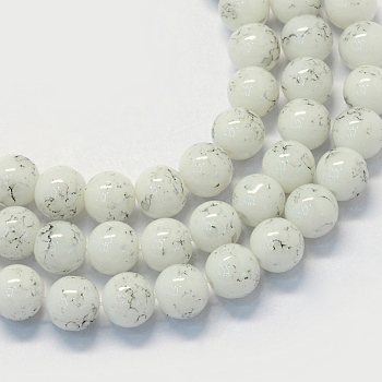 Baking Painted Glass Round Bead Strands, White, 8.5~9mm, Hole: 1.5mm, about 100~105pcs/strand, 31.8 inch
