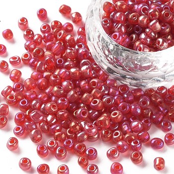 6/0 Round Glass Seed Beads, Transparent Colours Rainbow, Round Hole, Red, 6/0, 4mm, Hole: 1.5mm, about 500pcs/50g, 50g/bag, 18bags/2pounds