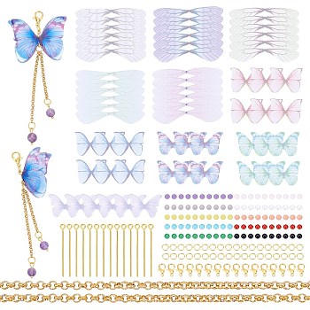 SUNNYCLUE 60Pcs Polyester Fabric Butterfly & Dragonfly Wing, 100Pcs Natural Gemstone Beads, Iron Jump Rings, Brass Eye Pin, Rolo Chains, Zinc Alloy Lobster Claw Clasps, Mixed Color, 6~87x0.7~45mm, hole: 0.6~2mm