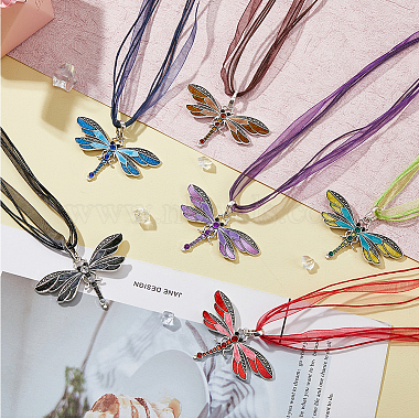 6Pcs 6 Colors Alloy Enamel Butterfly Pendant Necklaces Set with Rhinestone(NJEW-FI0001-06)-7