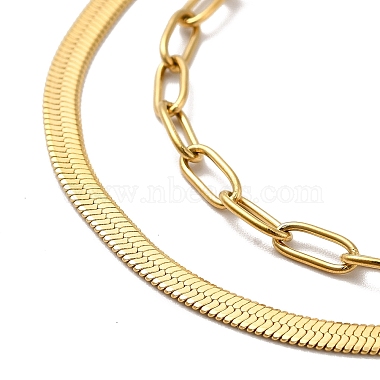 304 Stainless Steel Paperclip & Herringbone Chains Double Layer Necklace for Men Women(NJEW-E046-01G)-2