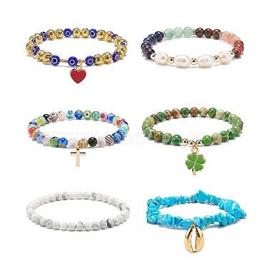 6Pcs 6 Style Natural Mixed Gemstone & Pearl & Glass Beaded Stretch Bracelets Set(BJEW-JB08876)-4