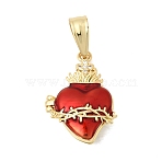 Brass Micro Pave Cubic Zirconia Locket Pendants, Long-Lasting Plated, Rack Plating, Lead Free & Cadmium Free, Real 18K Gold Plated, Sacred Heart Charms, with Enamel, Red, 23x16.5x7.5mm, Hole: 7.5x4mm(KK-H267-027G-01)