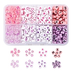 8 Style Pink & Purple Series Opaque Acrylic Beads, Flat Round & Heart, Mixed Color, about 8.5g/style, 480~510pcs/box(MACR-YW0001-50)