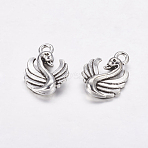 Tibetan Style Alloy Pendants, Swan, Cadmium Free & Lead Free, Antique Silver, 17x13x3mm, Hole: 2mm(TIBEP-E104-AS)