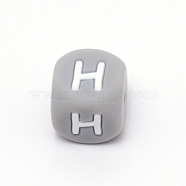 Silicone Alphabet Beads for Bracelet or Necklace Making, Letter Style, Gray Cube, Letter.H, 12x12x12mm, Hole: 3mm(SIL-TAC001-01A-H)