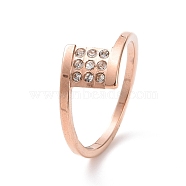Crystal Rhinestone Square Finger Ring, Ion Plating(IP) 304 Stainless Steel Jewelry for Women, Rose Gold, US Size 7(17.3mm)(RJEW-D120-14B-RG)