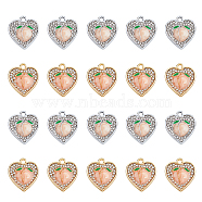 40Pcs 2 Colors Alloy Enamel Pendants, with Rhinestone, Heart with Peach, Platinum & Golden, 17.5x16x3.3mm, Hole: 1.8mm, 20pcs/color(FIND-DC0003-28)