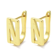 Brass Letter Stud Earrings for Women, Lead Free & Cadmium Free, Real 18K Gold Plated, Letter N, 15x7mm(EJEW-A038-01N-G)