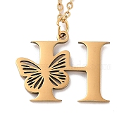 Vacuum Plating 201 Stainless Steel Necklaces, Letter H, 12.09 inch(30.7cm) pendant: about 17x22.5mm.(NJEW-R267-01H-G)
