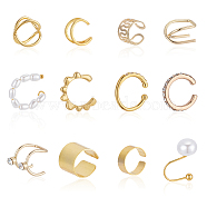 12Pcs 12Pcs Wave & Criss Cross Alloy Cuff Earrings, Crystal Rhinestone Non Pierced Earrings for Women, Golden, 9~15x2~11mm, 1Pc/style(EJEW-AN0001-78)