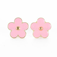 Flower Enamel Pin, Alloy Brooch for Backpack Clothes, Cadmium Free & Lead Free, Light Gold, Pink, 19x19x12.5mm, Pin: 1mm(PALLOY-S132-280C)