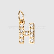 Stainless Steel Cubic Zirconia Pendants with Jump Rings, Real 14K Gold Plated, Long-Lasting Plated, Letter H, 8mm(FIND-PW0024-08H)