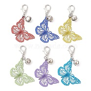 Butterfly Stainless Steel Pendant Decoration, with Iron Bell, Mixed Color, 40mm(HJEW-JM01465)