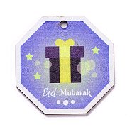 Eid-Mubarak Theme, Wood Pendants, with Masjid Pattern, Octagon, Medium Orchid, 49x49x2mm, Hole: 3mm(WOOD-C011-03)