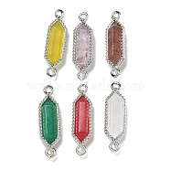 Natural Mixed stone Faceted Double Terminal Pointed Hexagon Connector Charms, with Rack Plating Brass Findings, Platinum, Mixed Dyed & Undyed, 23~24x6.5x4~5mm, Hole: 1.6mm(G-G181-04P)